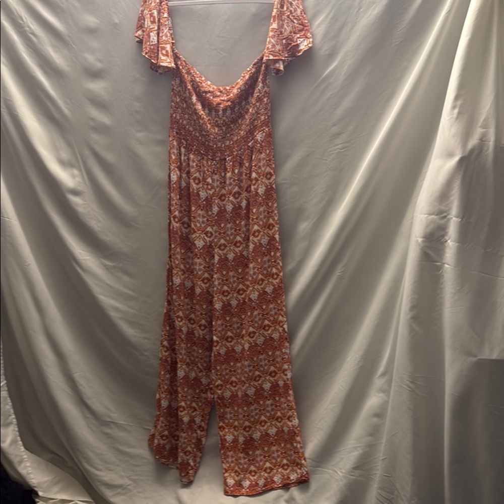 Flowy Orange Jumpsuit with Flutter Sleeves